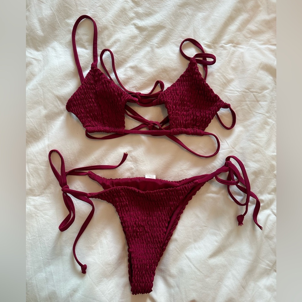 Burgundy Red Crochet Bikini Set